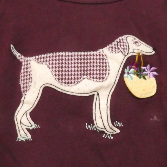 Y2K - BABY GAP - Toddler | 3 years | Burgundy Top | Dog W/ Flowers & Basket - Picture 1 of 16